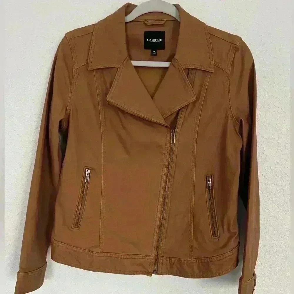 Liverpool LA Women’s Faux Leather Moto Jacket Size Medium Tuscan Yellow EUC